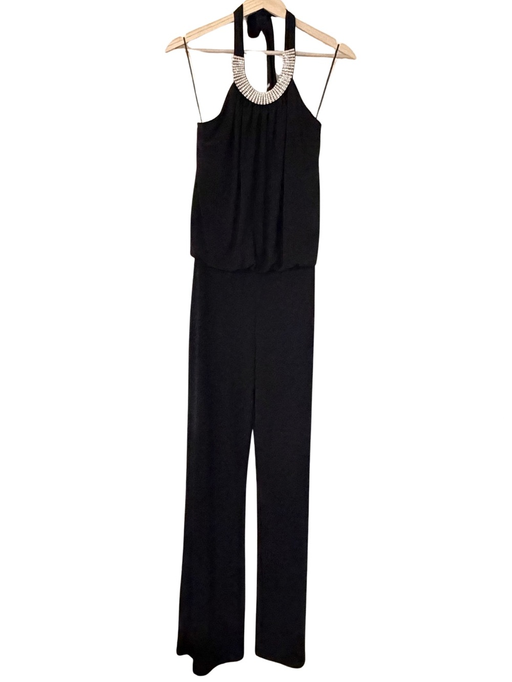 Vintage Cache Black Halter Halterneck Top with Beaded Collar